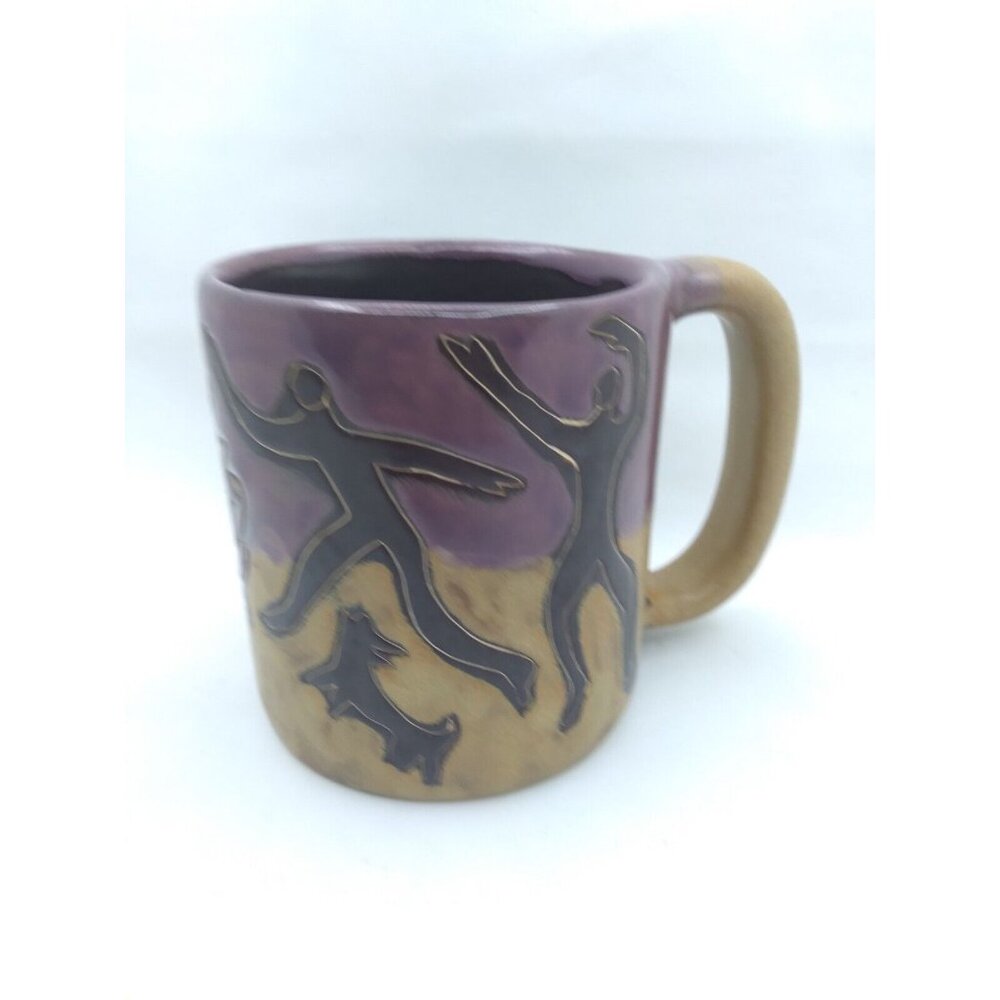 Vtg. Designed By Mara Mexico Dancing Around Fire Heavy Pottery Mug 4.25"